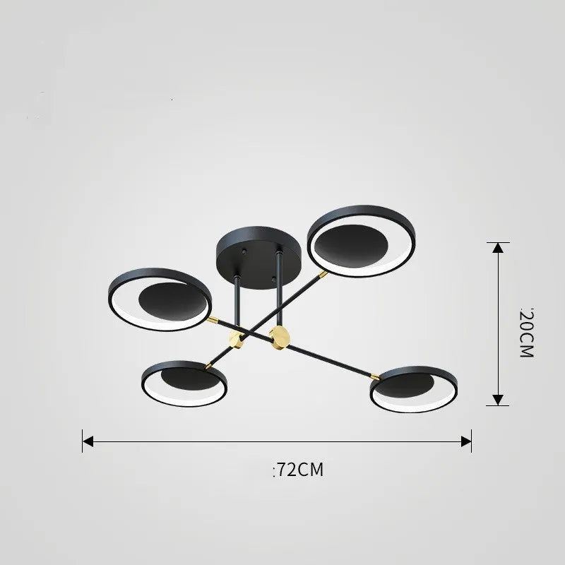LED glass ceiling light with 4, 6 or 8 head caps, three colour light options, 720mm dimensions and 0.5m adjustable height