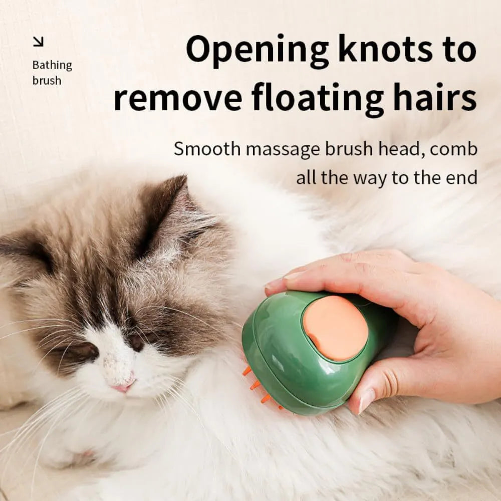 Green rechargeable cat steam brush with silicone teeth for grooming and massage