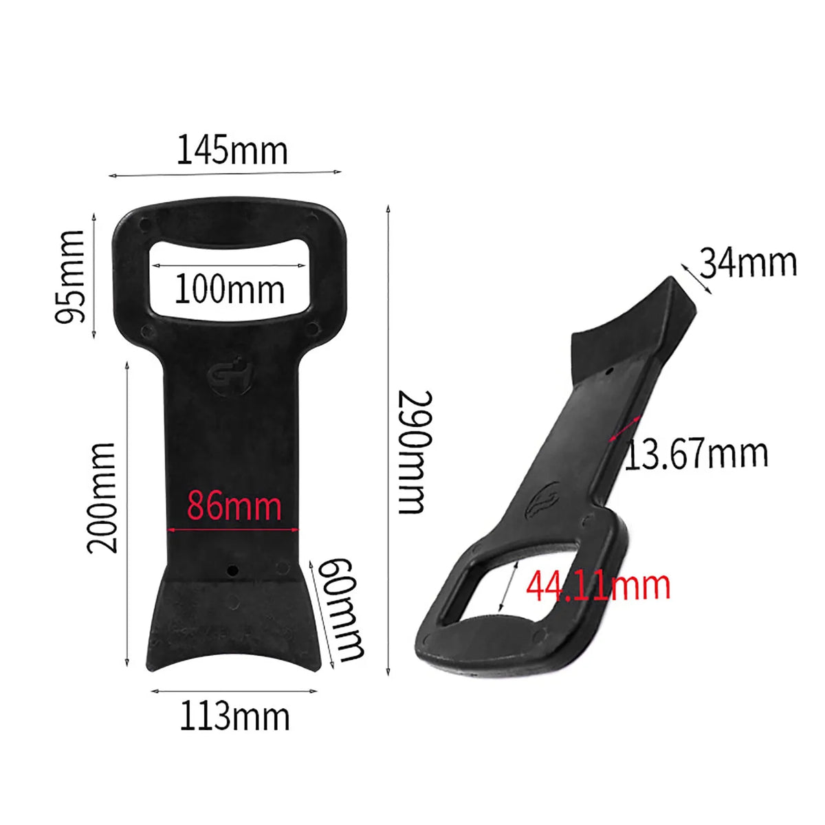 Black composite plastic tyre changer bracket for 17.5 to 24.5 inch tyres, 30cm x 15cm, 530g, wheel guard tool