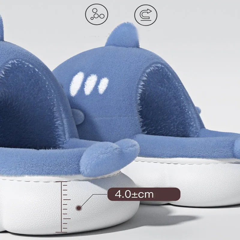 Shark slippers warm winter house shoes suede anti-skid indoor footwear with embroidery, available in multiple colours