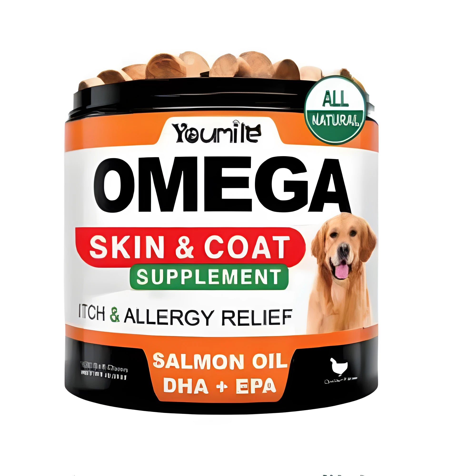 A bottle of 120 Fish Oil Chewing Softgel capsules, a dietary health supplement.