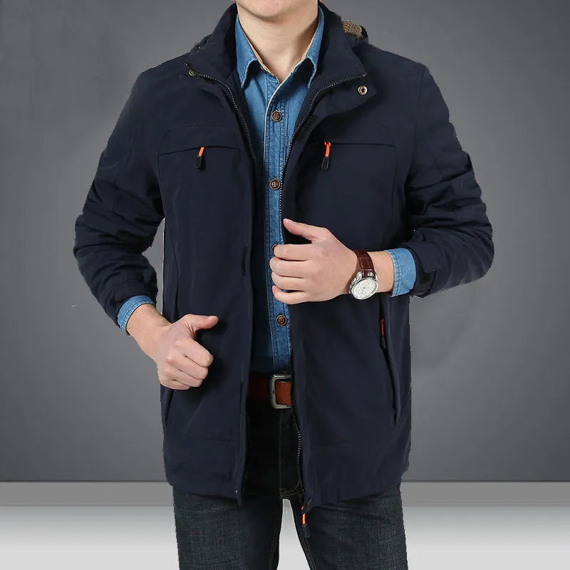 Men's waterproof breathable corduroy jacket with fleece lining in khaki, army green, royal blue, black.