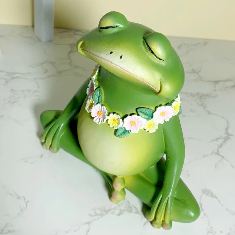 RDW123 Magic Frog colour European style plastic and resin yoga frog ornament on a shelf.
