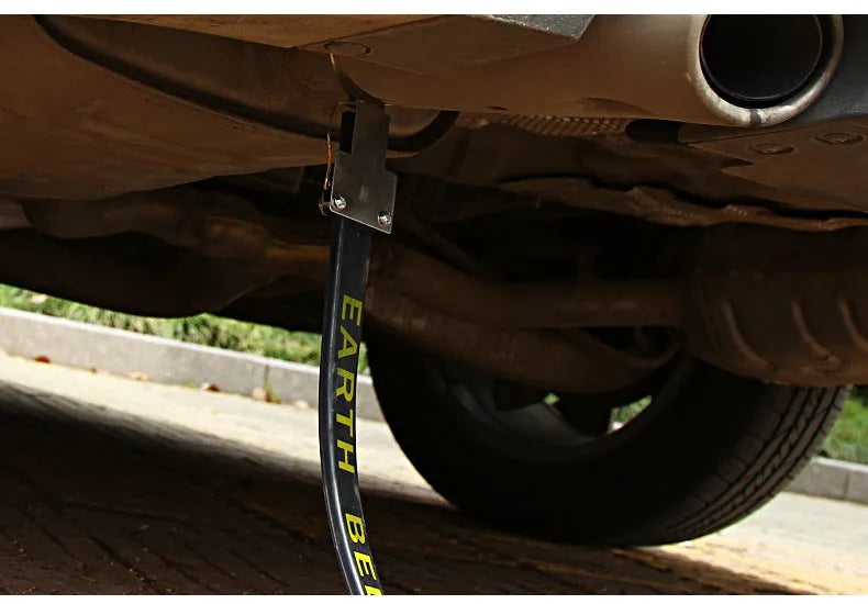 Black car electrostatic grounding chain made of rubber and copper wire, measuring 370mm in length.