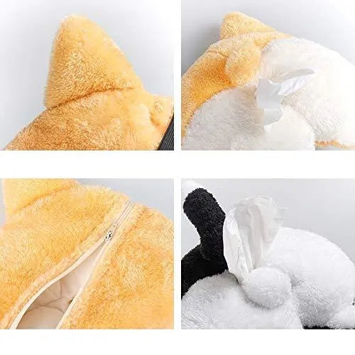 Yellow corgi butt shaped tissue box cover with elastic strap for car sun visor