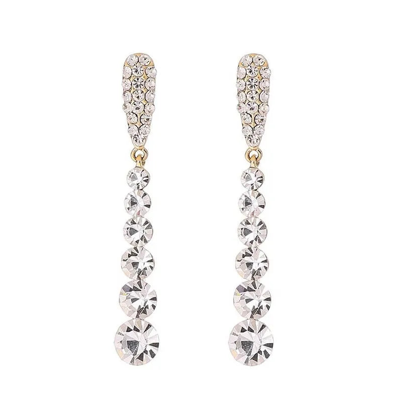 Sterling silver needle rhinestone tassel earrings, drop-shaped Korean style, silver colour, one pair