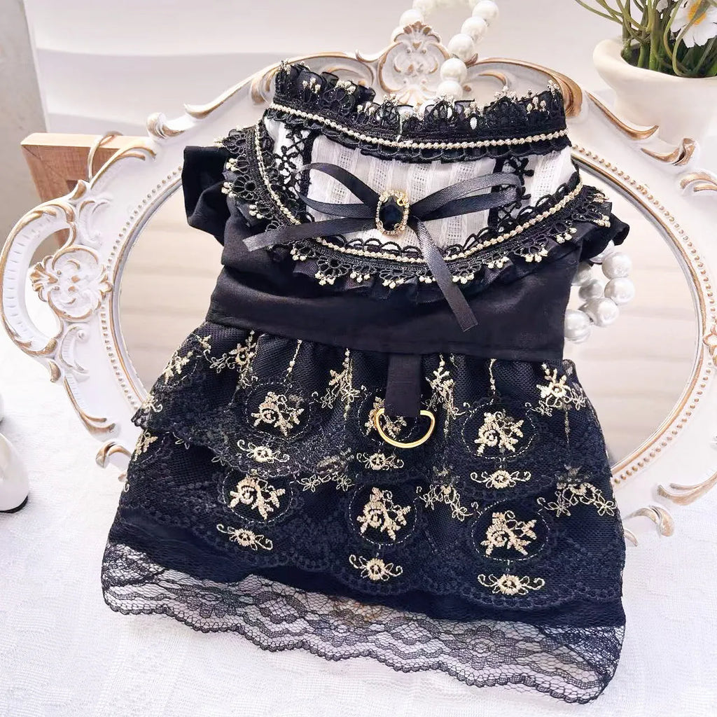 Golden gothic princess skirt pet clothing for small dogs and cats with polyester construction