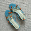Cyan leather lace-up high-heeled sandals with open toe and thin strap design