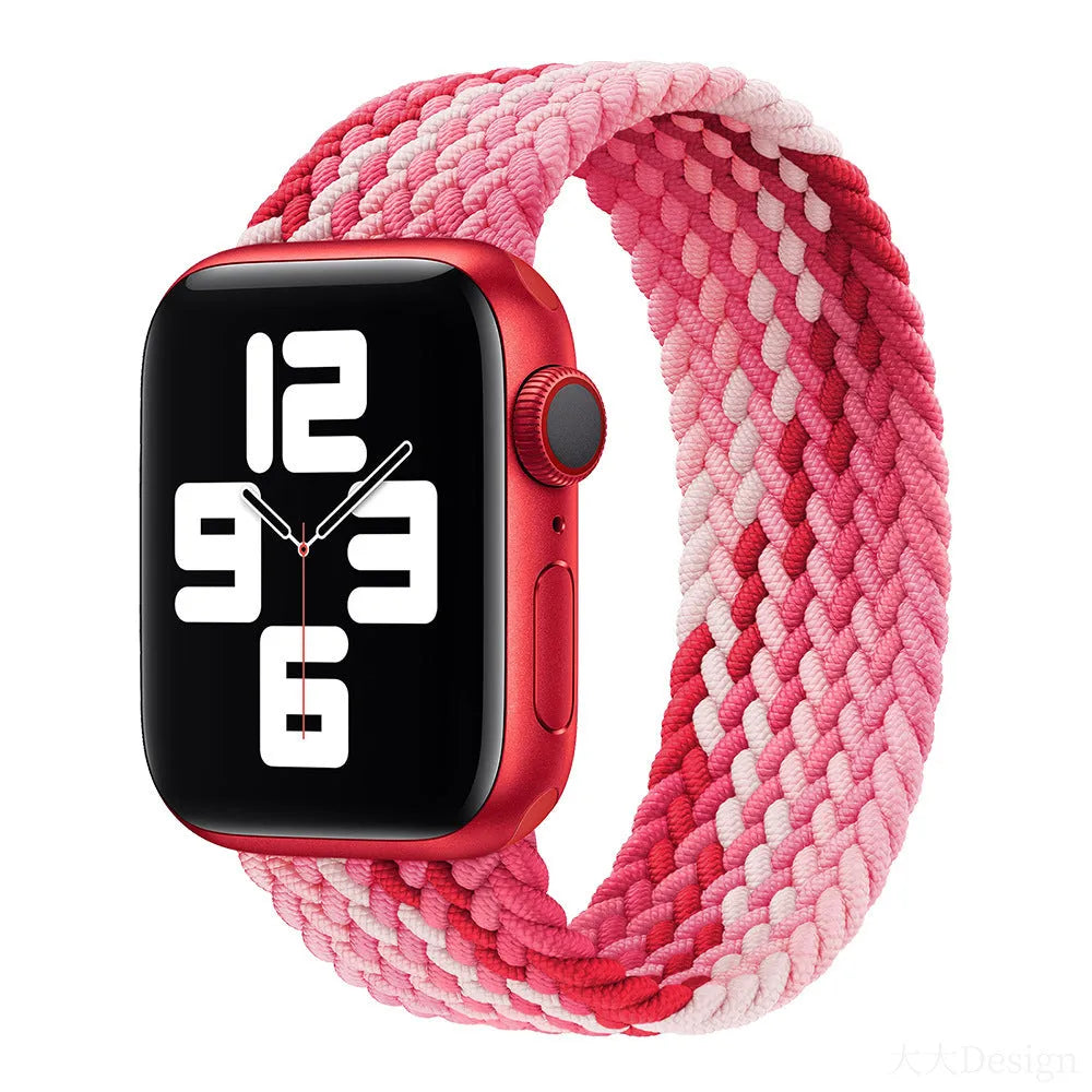 Elastic nylon braided rainbow watch strap for Apple Watch 38mm to 45mm, woven fabric, multiple colour options