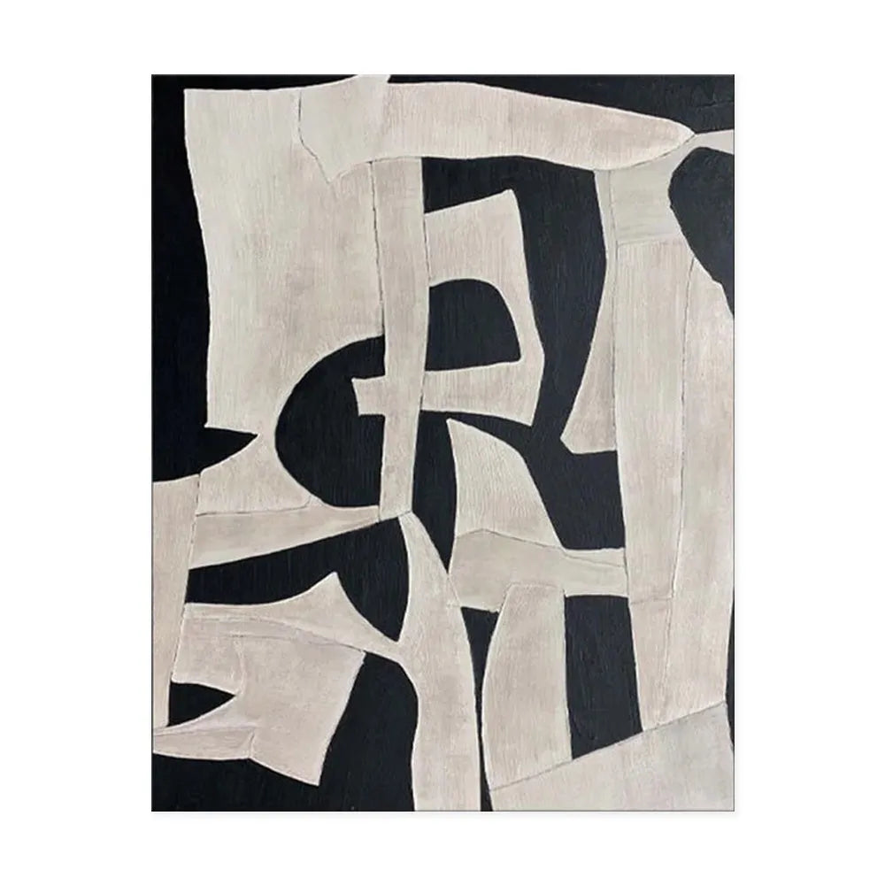 Handmade oil painting modern abstract black white texture minimalist canvas wall art rolled frameless