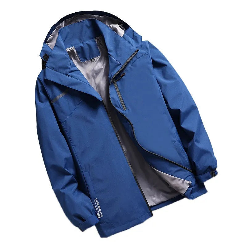 Thin waterproof windproof outdoor casual jacket in polyester with hooded loose fit, available in multiple colours and sizes L to 7XL