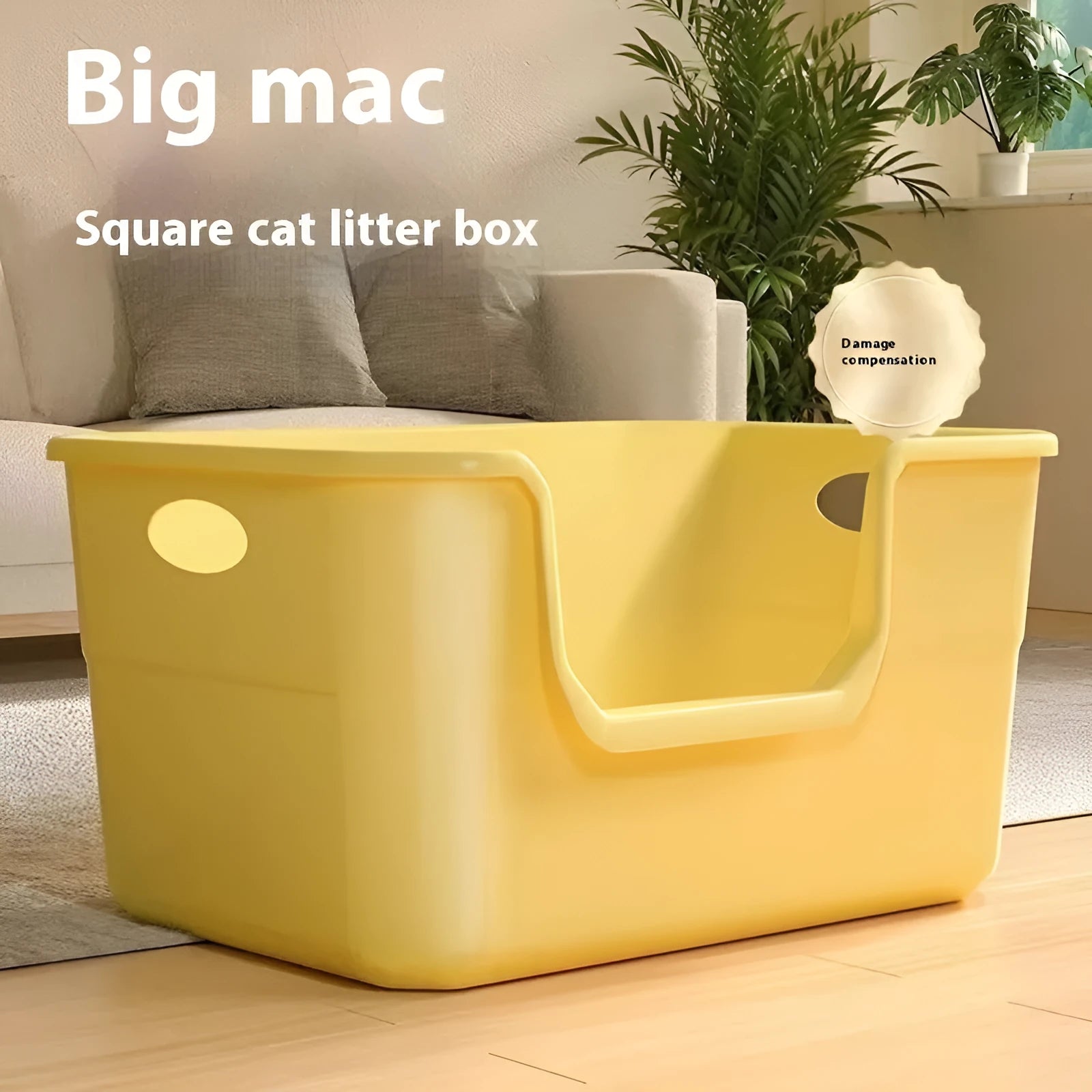 Oversized splash-proof PP cat litter box in 50cm with open semi-closed design and free litter spoon