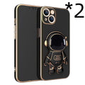 3D astronaut phone case with electroplating bracket for iPhone 13 Pro Max, TPU anti-drop back cover in black