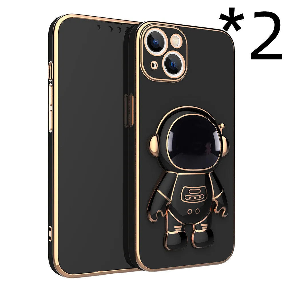 3D astronaut phone case with electroplating bracket for iPhone 13 Pro Max, TPU anti-drop back cover in black