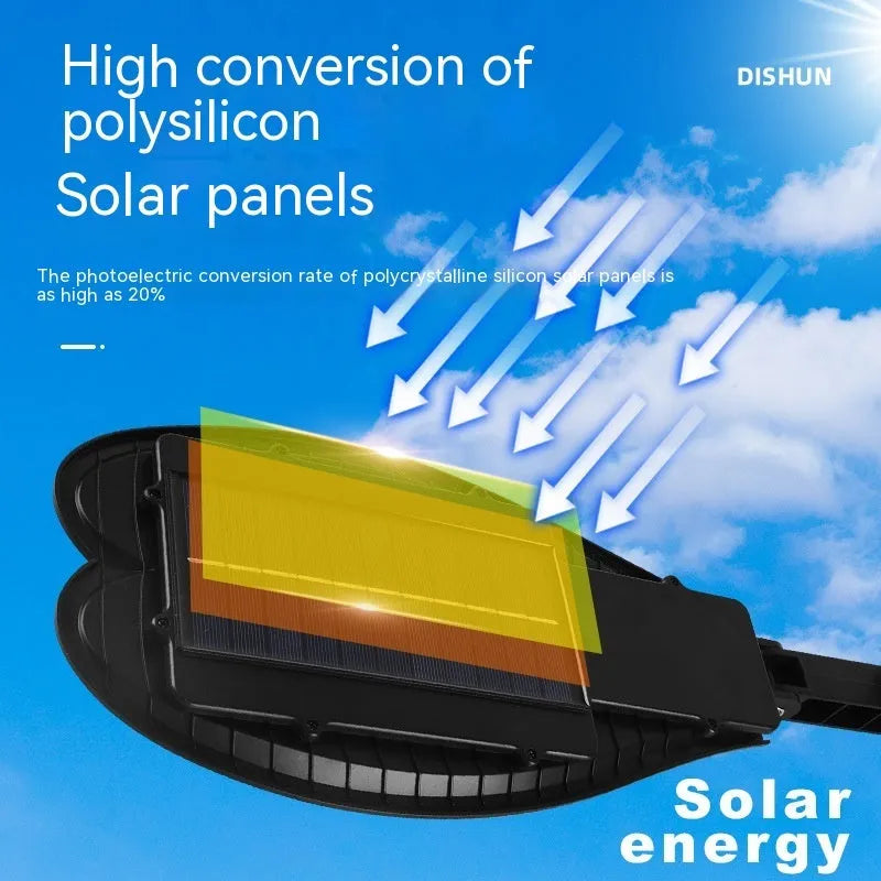 6-eye sword-shaped outdoor solar garden lamp with remote control on a white background.