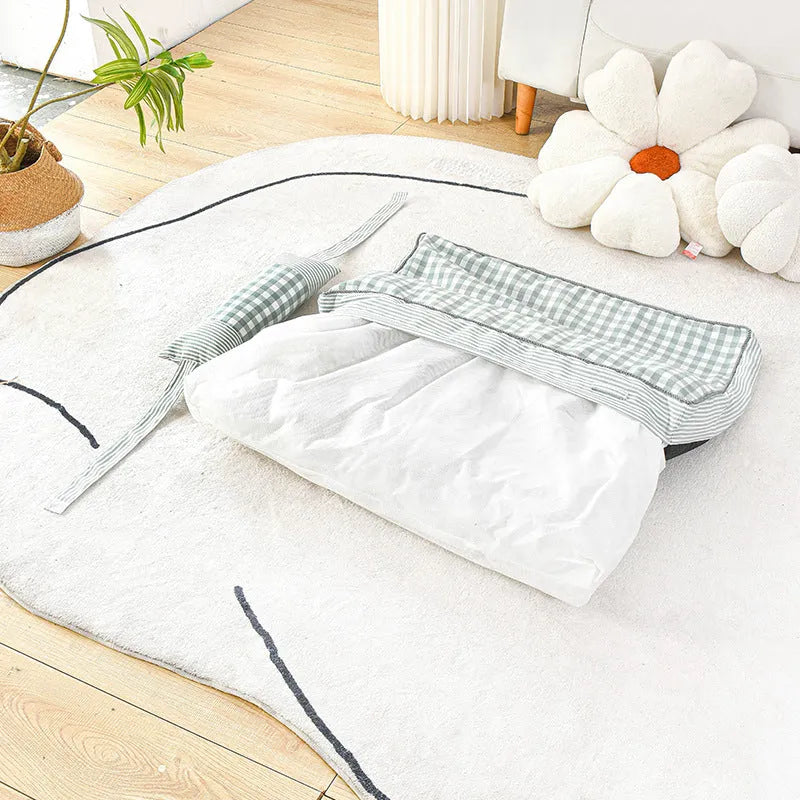 Thickened pet nest dog cushion in green with removable cover, 65x45x8cm size S