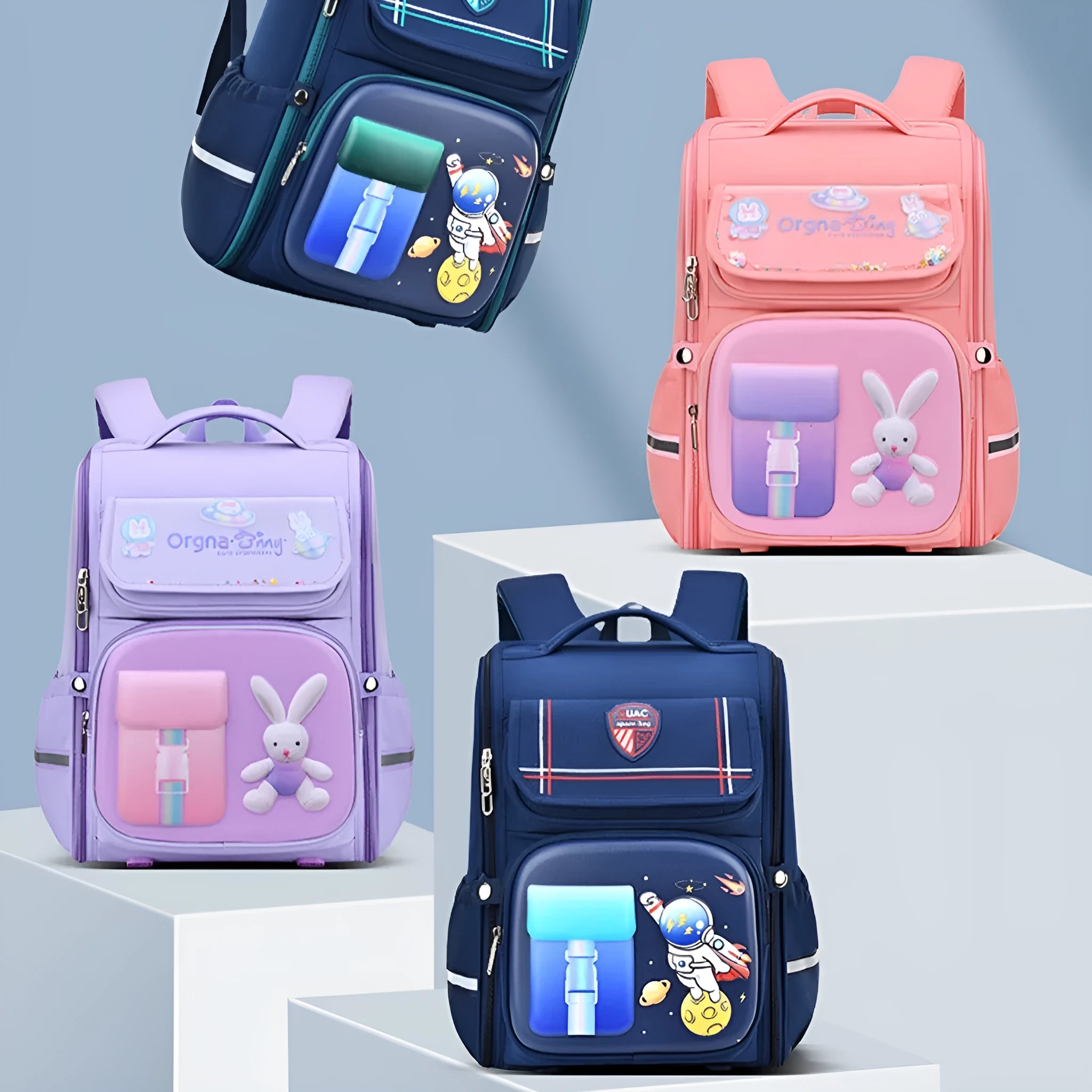 Children's cartoon backpack with animal patterns, Oxford cloth construction, and airpillow burden-reducing straps