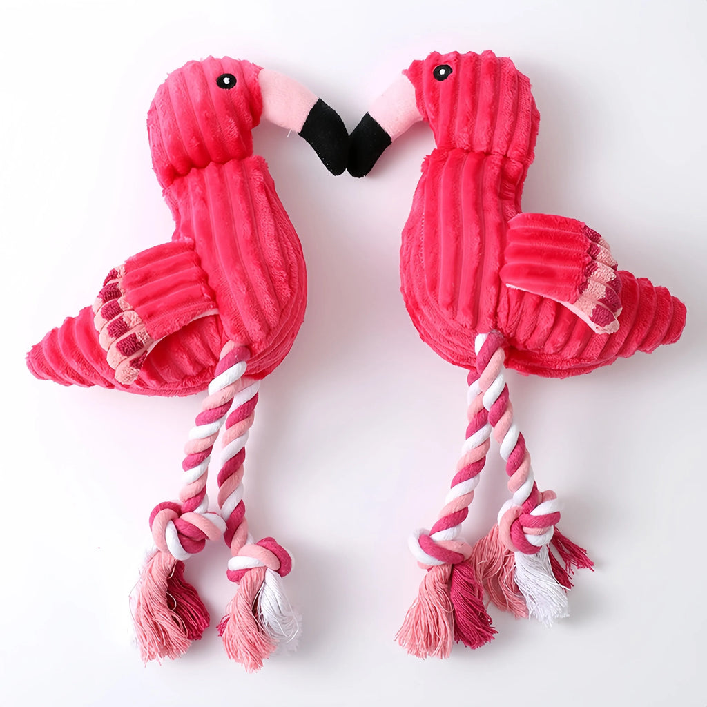 Pink corduroy animal-shaped squeaky dog toy for small and large breeds