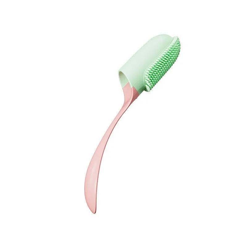 Dog toothbrush with plastic handle for dental calculus and tartar removal, available in pink, yellow, and white colours