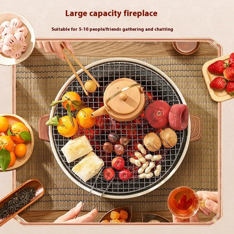 Portable charcoal cooking stove with grill rack disk for indoor and outdoor heating and cooking