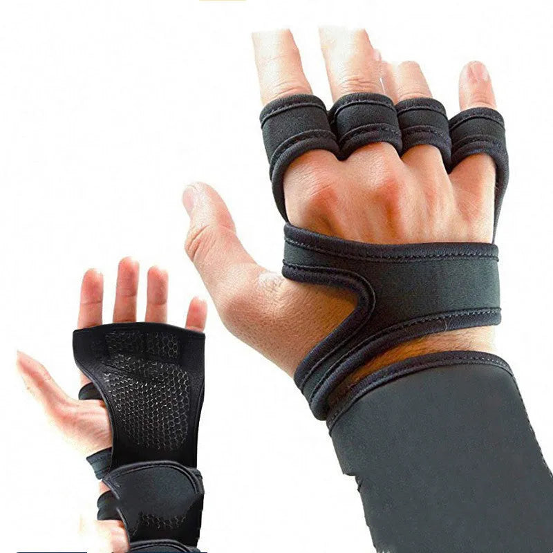 New sports half finger gloves with non-slip silicone palm protection in black