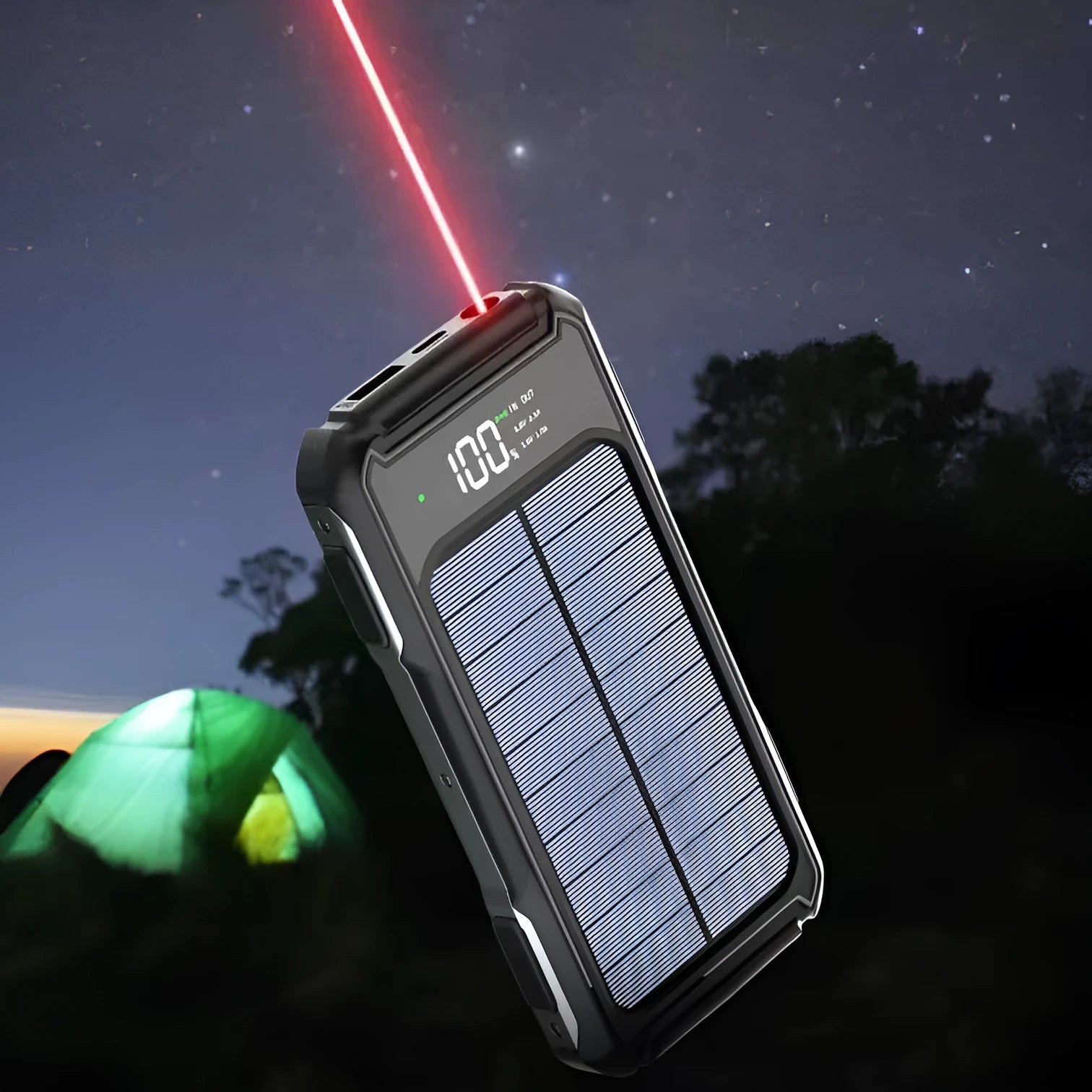 Military grade portable power bank in black, green, or orange, showing front view with dimensions 149mm by 73mm.