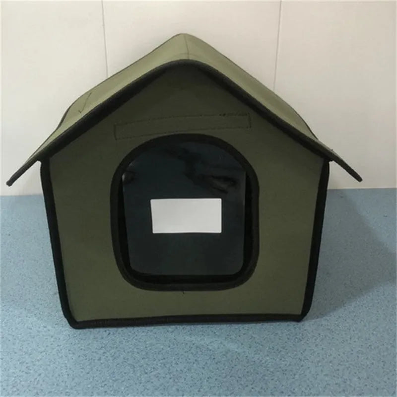 Outdoor waterproof chemical fibre dog kennel in army green with optional door curtain