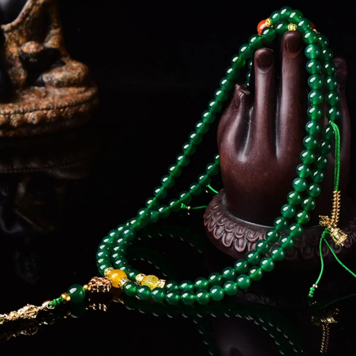 Brazilian natural green agate multi-circle bracelet for men and women on a wrist.
