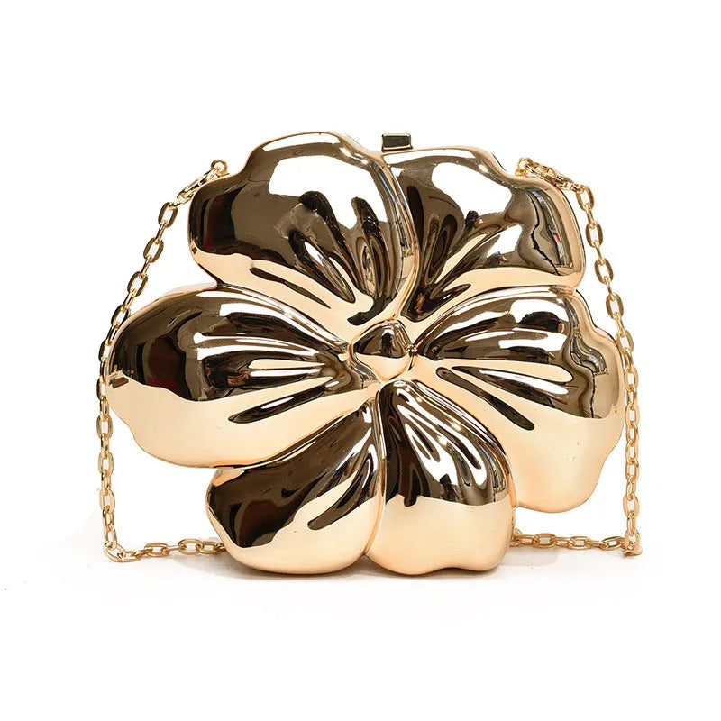 Acrylic round chain crossbody bag in retro European style with gold colour and synthetic leather lining, 15x17.5x5.5cm