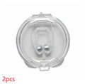 Mini magnetic silicone anti-snoring nose clip in white on a transparent plastic box