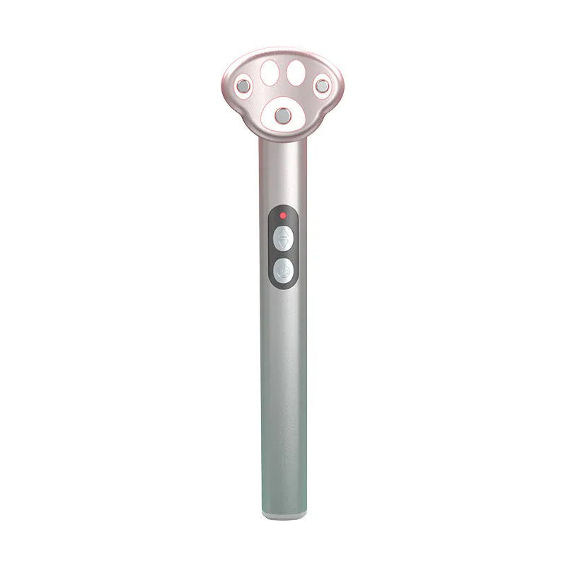 Gradient pink inductive micro-current eye massager with vibration settings and colour light.