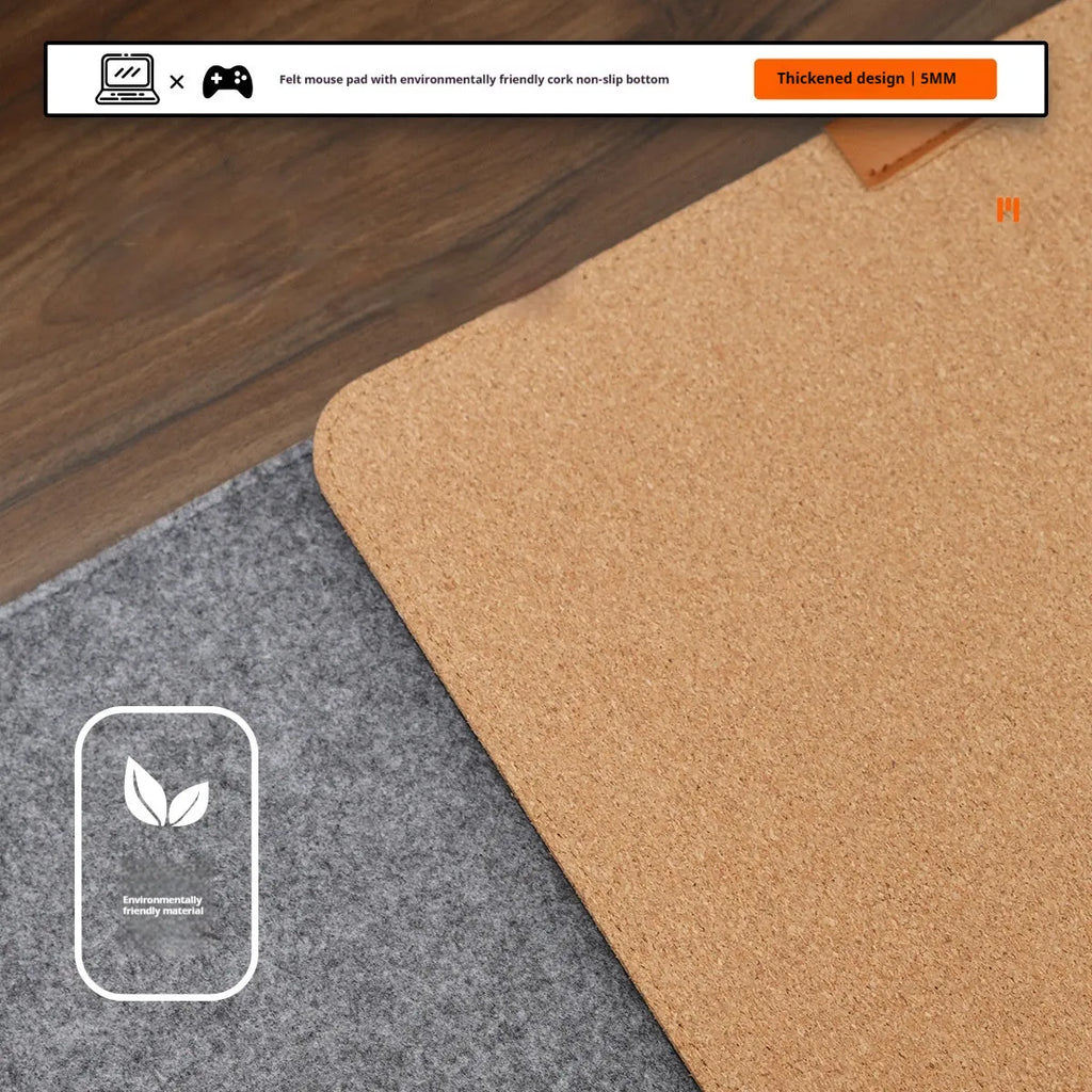 Oversized felt cork desk mouse mat in Japanese simple style with black gray pattern