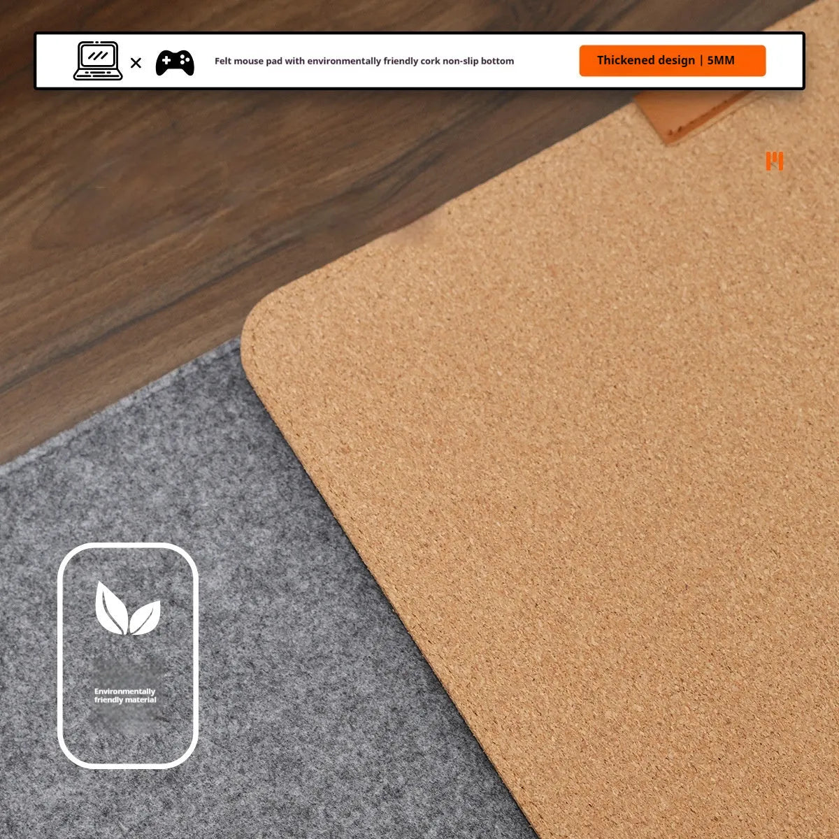Oversized felt cork desk mouse mat in Japanese simple style with black gray pattern