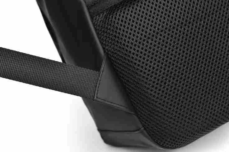 Men's waterproof PU leather backpack in black colour with computer compartment and sewing thread details