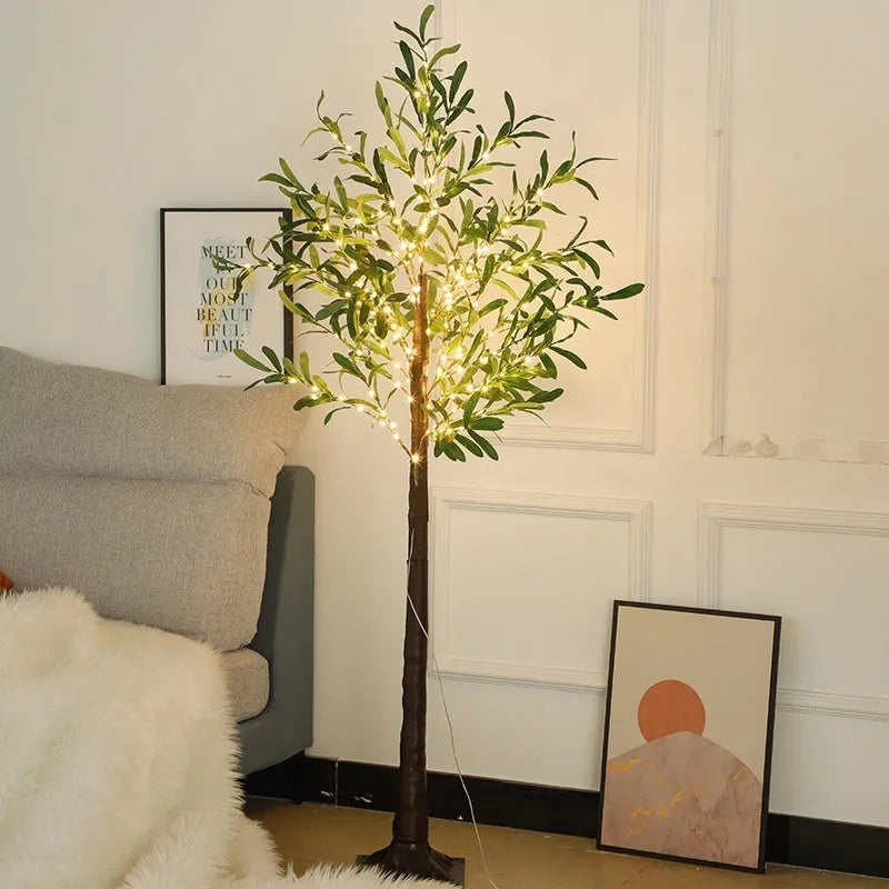 1.8 metre tall simulation olive leaf tree lamp with warm LED lights for outdoor courtyard decoration