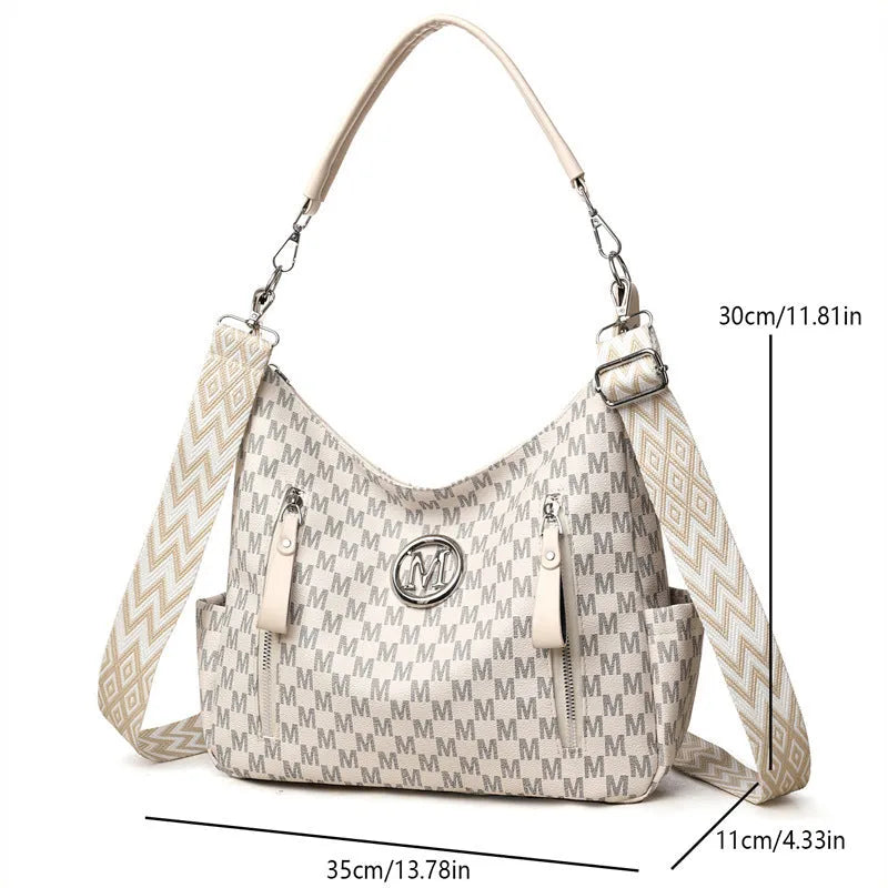 Retro printed shoulder messenger bag in soft PU leather with adjustable straps and sandwich pocket design