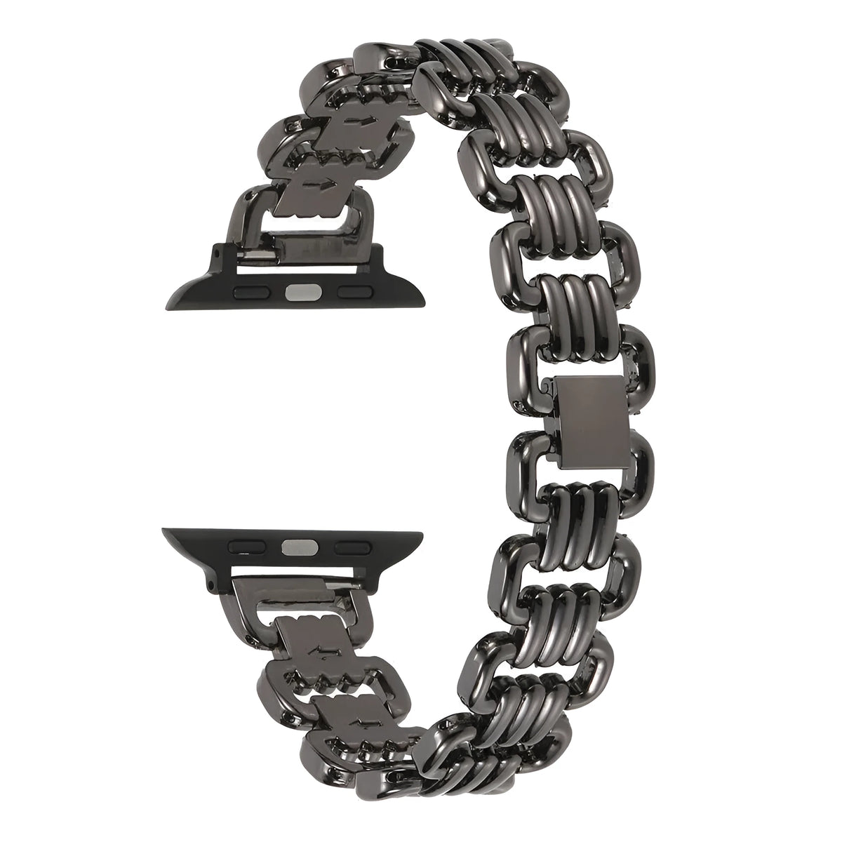 Alloy metal Apple Watch bracelet in silver, black, gold, rose gold and Starlight colours for 38mm to 49mm models.