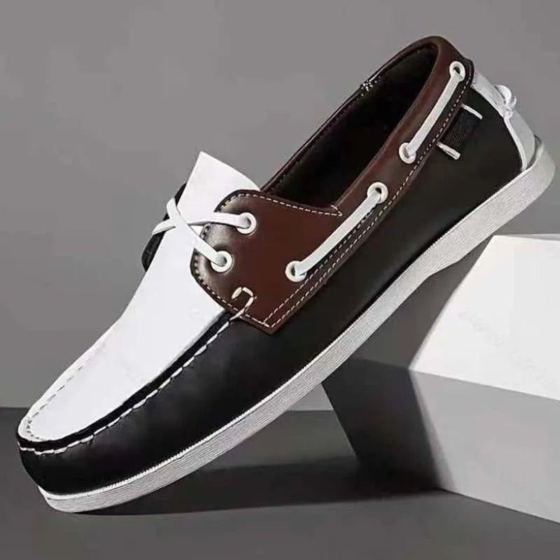 Men's British style casual shoe in artificial PU, showing round toe and flat heel design.