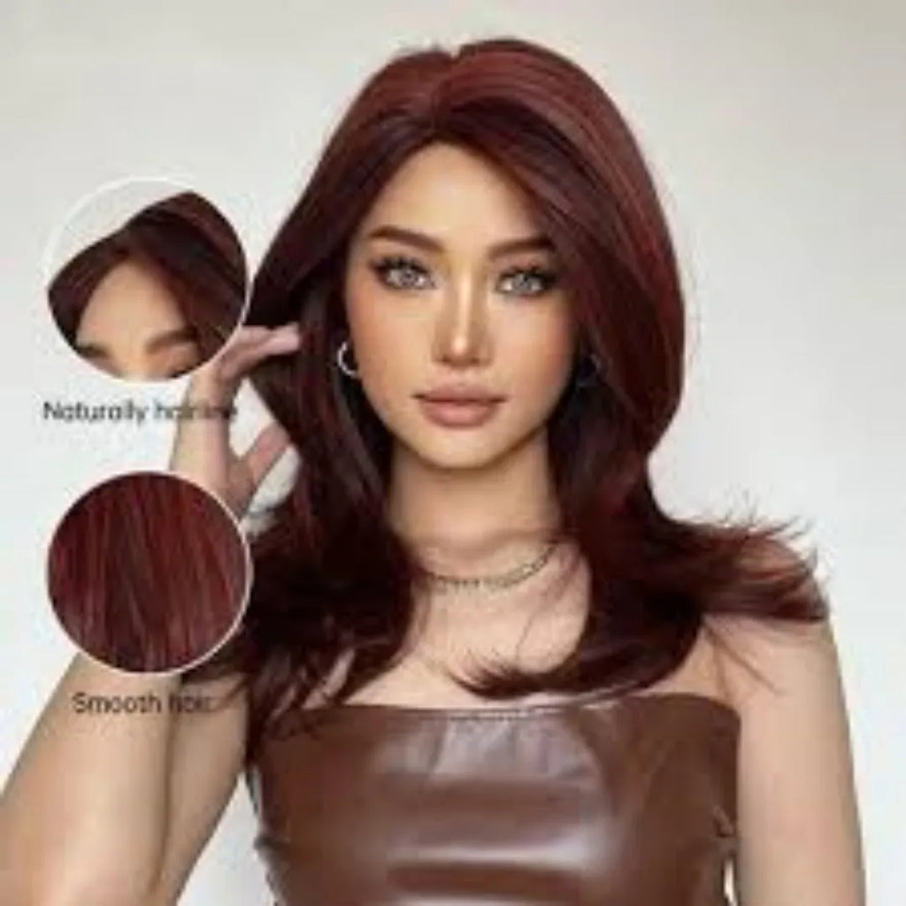 Mid-length curly full-head wig in platinum gradient colour with long bangs