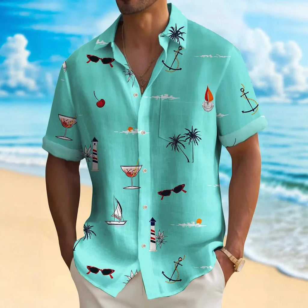 Men's loose fit Hawaiian shirt with digital printing pattern in multiple colour options