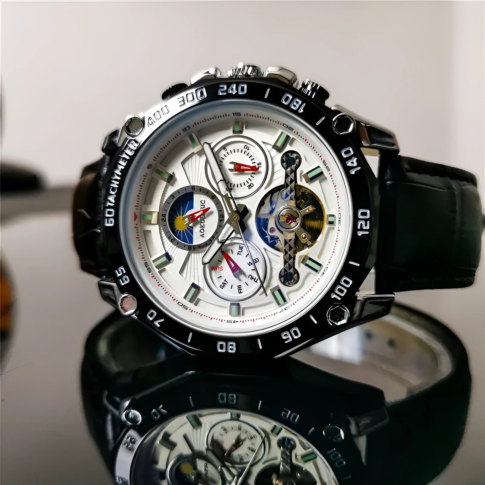 Men's automatic mechanical watch with 12mm steel case in multiple colour options