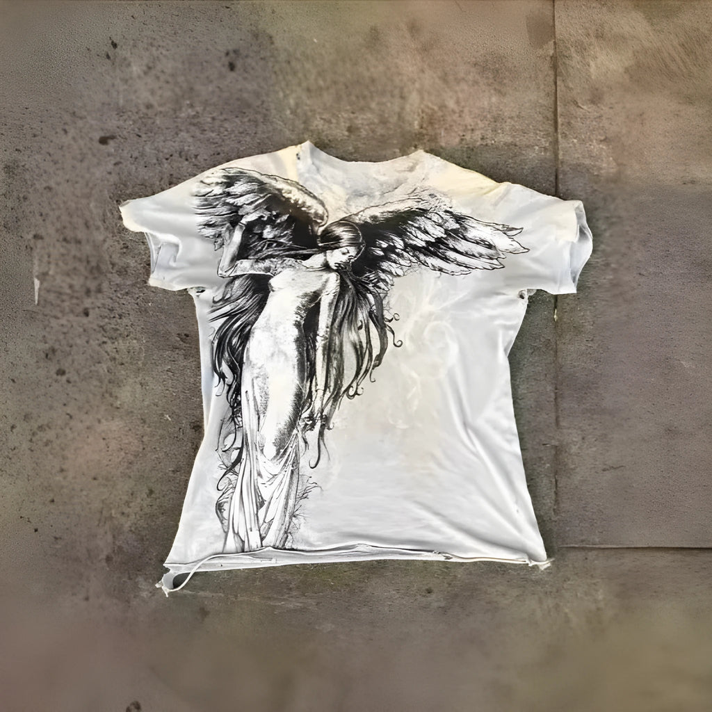 Gothic men's cartoon print short sleeve shirt in colour HQ929 with V-neck design