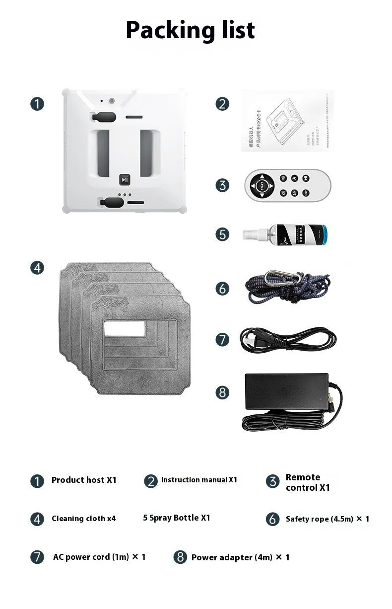 White intelligent small window cleaner robot on smooth indoor glass surface with plastic body
