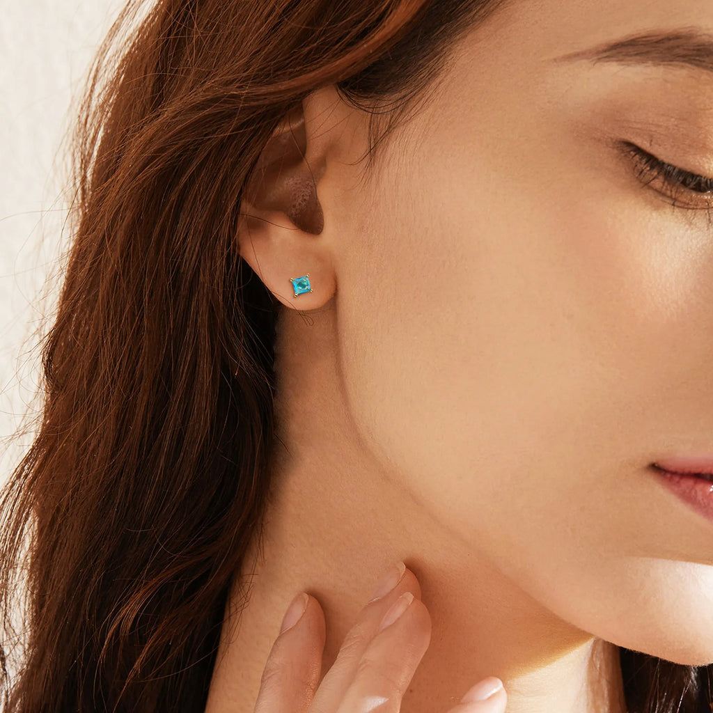 Brass gold-plated drop earrings with colourful cubic zirconia stones in pear shape