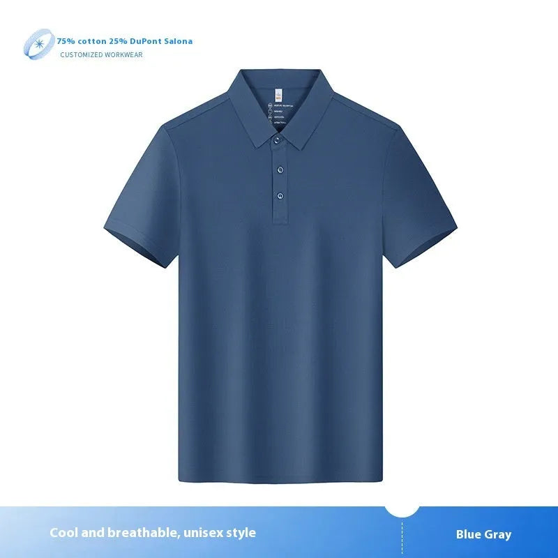 Customised flocking solid colour combed cotton short sleeve business shirt in white, black, and navy blue