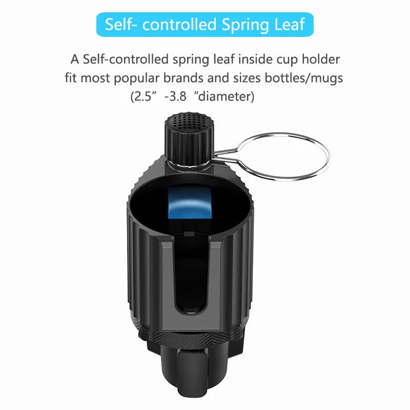 Green car kettle and mobile phone holder drink rack showing dual compartments for vehicle use