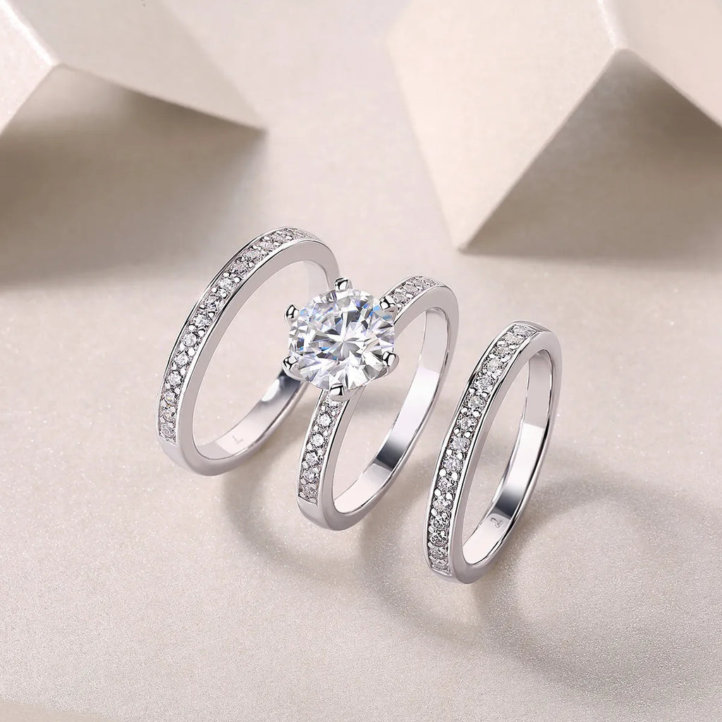 Wedding ring set with 2-carat moissanite in S925 silver platinum plating, gift box, GRA certificate