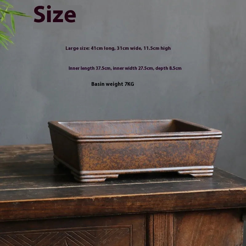 Purple sand rectangular bonsai pot with five-line basin design for pine and cypress trees