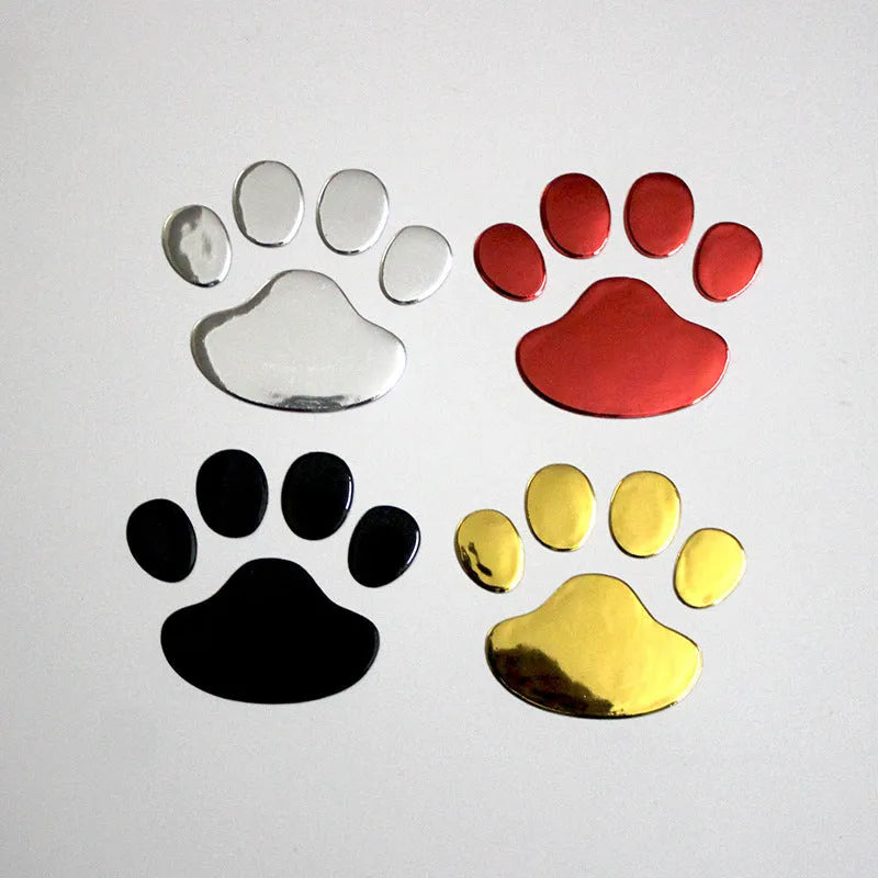 PVC hand-shaped car sticker with dog footprints in red, silver, gold, and black colour options.
