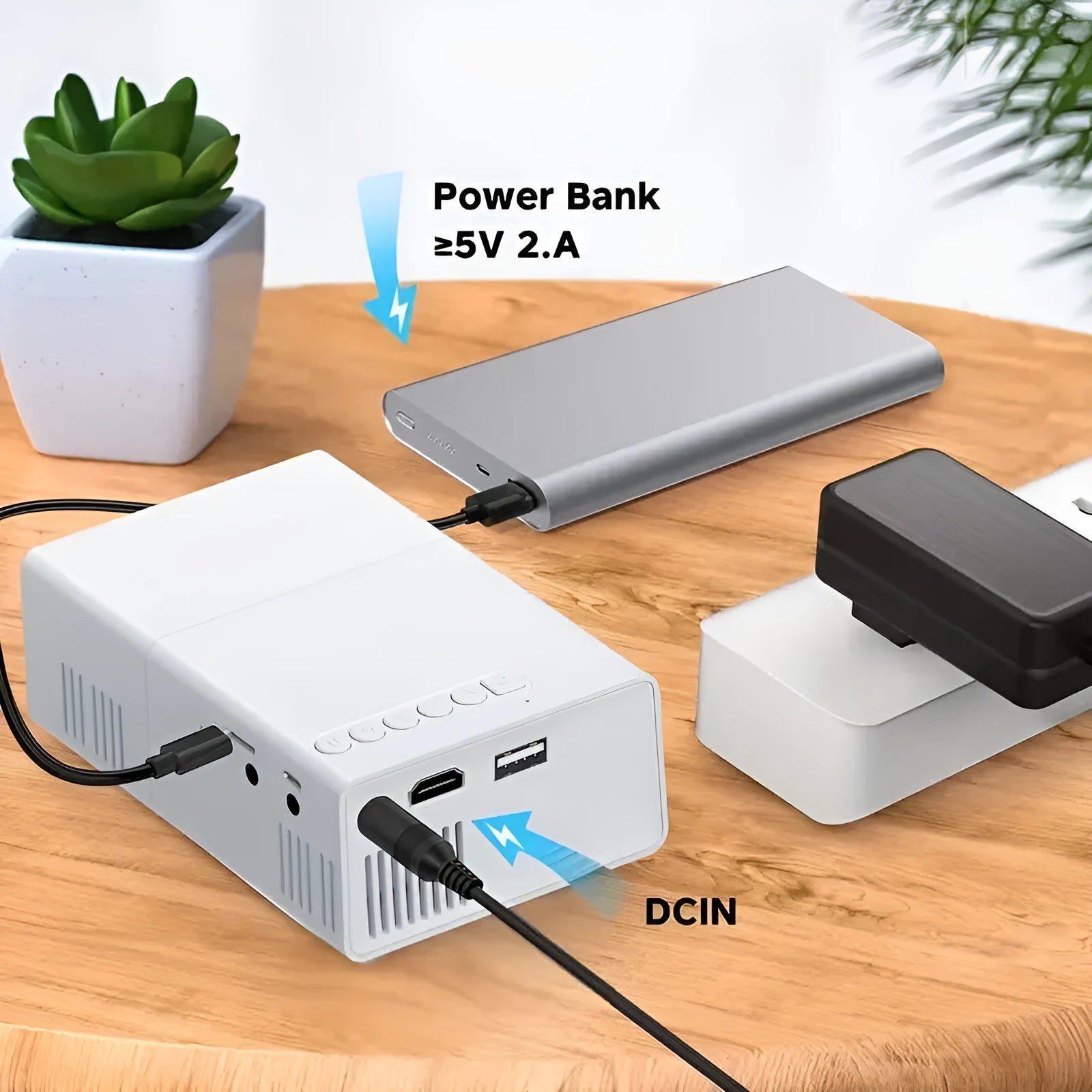 M100 mini home projector in black and white colours with 100-inch projection capability